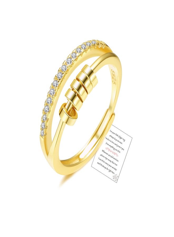 OOOPEL Sterling Silver Anxiety Ring For Women With Inspirational Card,S925 Adjustable Fidget Rings For Anxiety Women Cubic Zirconia Spinner Ring For Stress Relief With Jewelry Box Bague Anxiete Femme Gold - Image 1